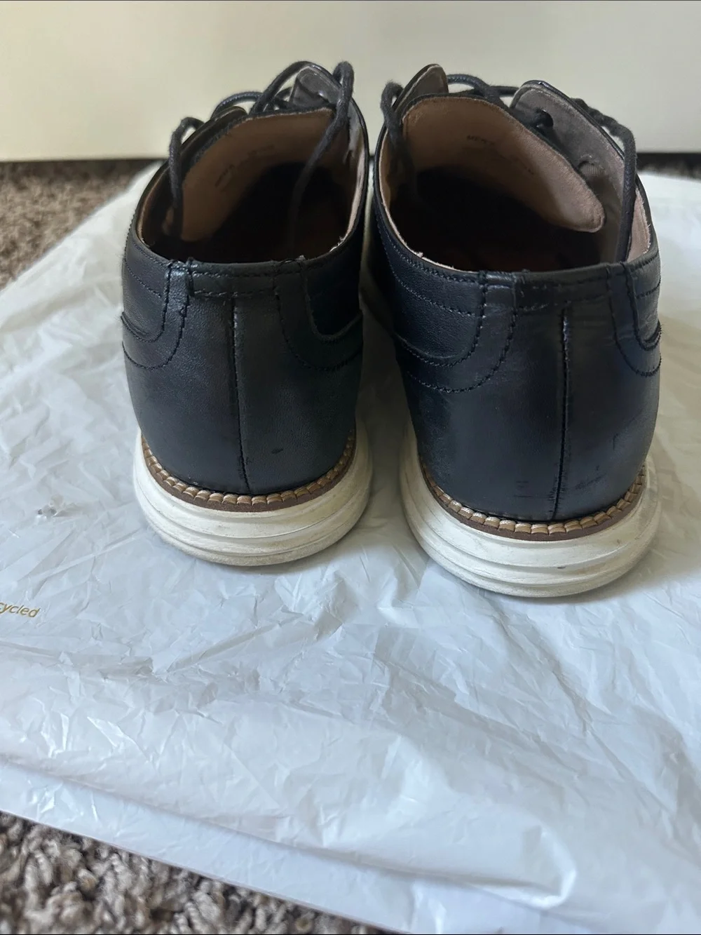 Cole Haan Black Leather Wingtip Derby Oxfords with White Contrast Sole